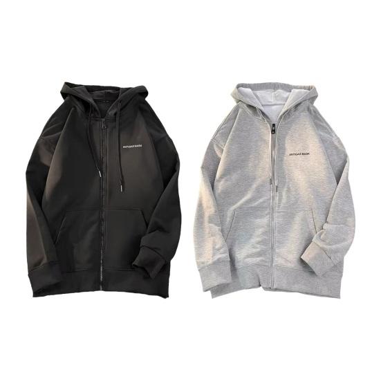 Мужская толстовка с капюшоном на молнии с завязками на осень и зиму, свободная верхняя одежда с