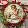5pcs Unique 2D Flat Relief Design Happy Birthday Jesus Wooden Sign for Front Door & Wall Decor, Perfect Christian Ornament