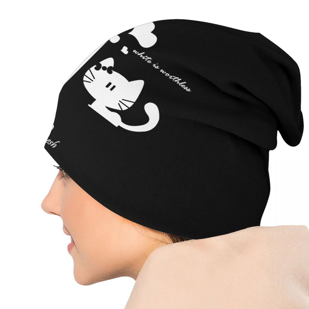Черно-белая шапка-бини с рисунком кота, унисекс, зимняя теплая шапка, Homme, вязаные шапки, уличные уличные шапки с черепами, шапки