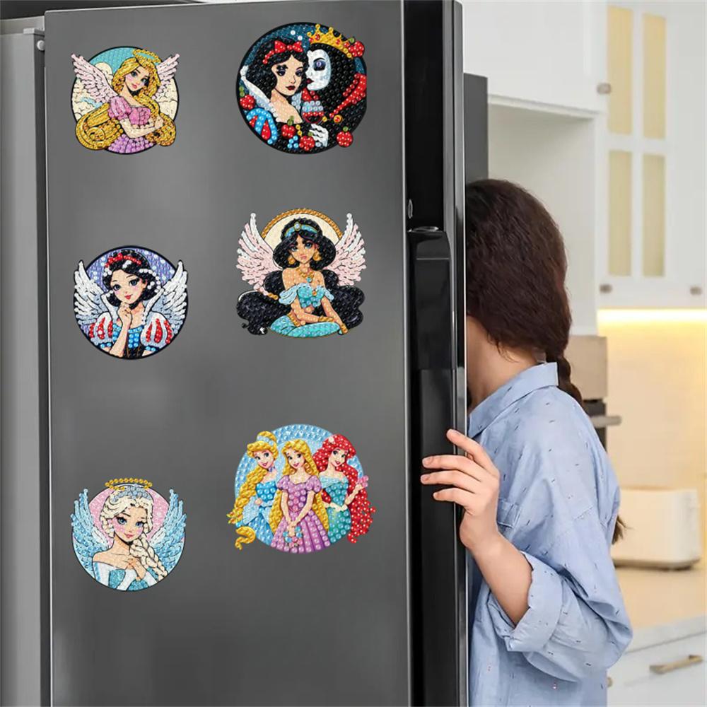 6Pcs Angel Series Diamond Art Fridge Magnet Diamond Painting Refrigerator Magnet DIY Fridge Stickers for Fridge Whiteboards