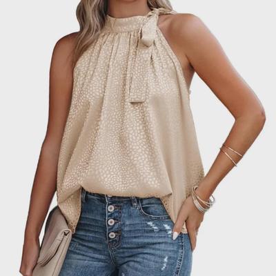 Лето 2025 г. Леопардовый принт, атласный топ без рукавов с халтер-воротом и бантом