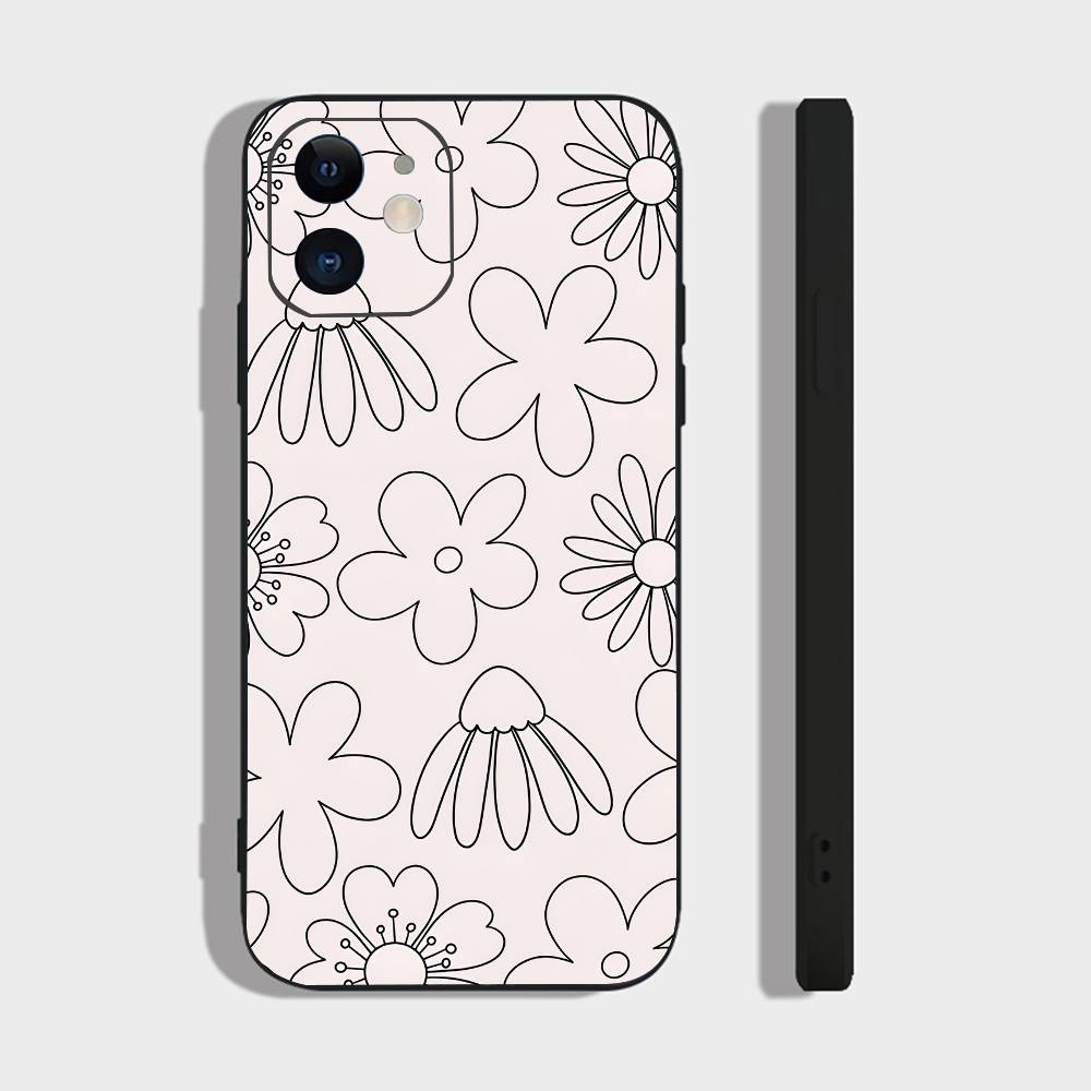 Цветочный Арт Для IPhone 15 16 14 Plus 13 12 11 17 Pro Max 17 Air Черный Мягкий Чехол для Телефона