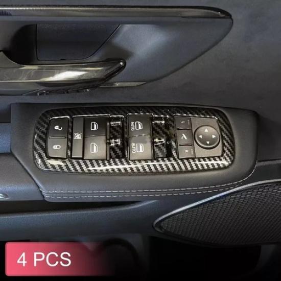 Carbon Fiber Door Window Switch Panel Cover Trims For -2024 Ram 1500