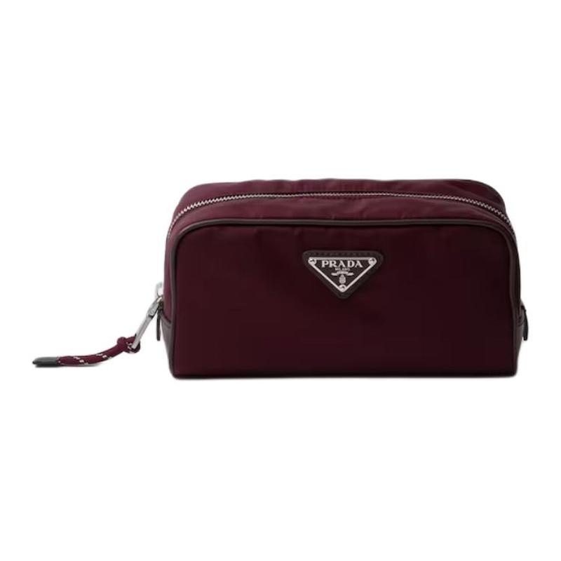 Prada Speedrock Enamel Metal Triangle Logo Nylon Clutch Men's Burgundy