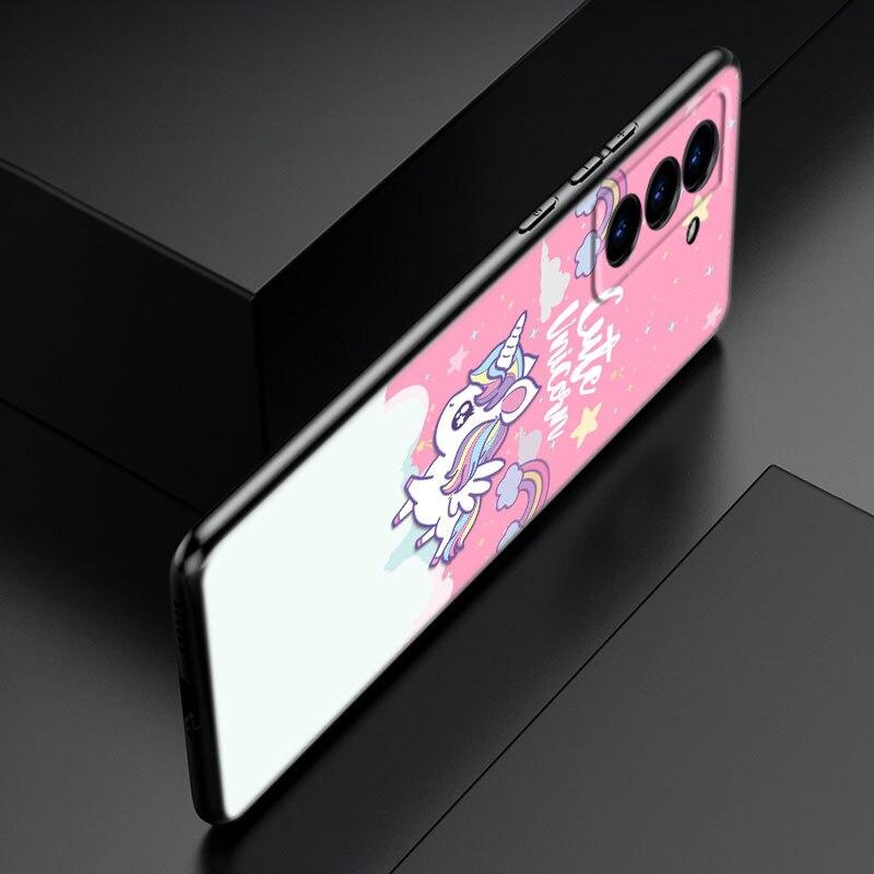 Милый чехол для телефона Rainbow Unicorn для Samsung Galaxy S20 S21 FE S22 Ultra S10 Lite S10E S9 S8 Plus S7 Edge из мягкого ТПУ черного цвета
