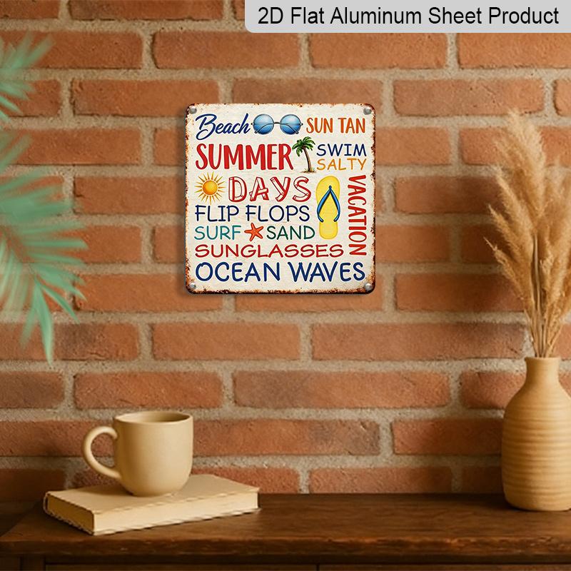 2D Flat - 1pc Vintage Aluminum Metal Sign, Outdoor Wall Decoration, Retro Tin Sign Style, Summer Beach Text Decor, "Summer Time", Home Wall Plaque