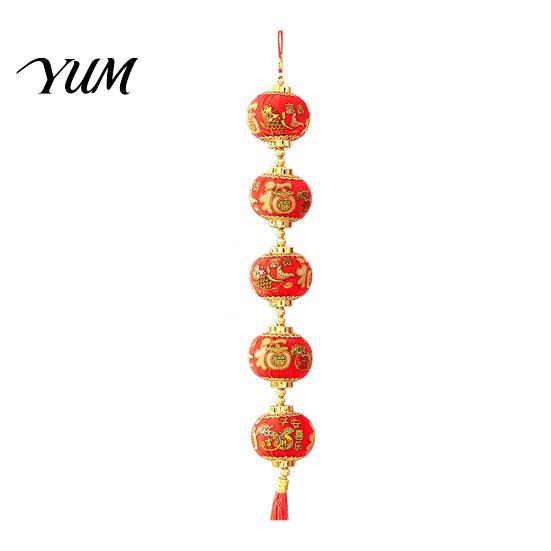 Traditional Blessing Lantern Suede Gourd Shaped with Auspicious Carp & Fu Pattern, Chinese Lantern, Decorative Hanging Ornament for Home Lunar