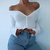 Women V-neck Solid Color Loose Knitted Cardigan Long Sleeved Crop Top