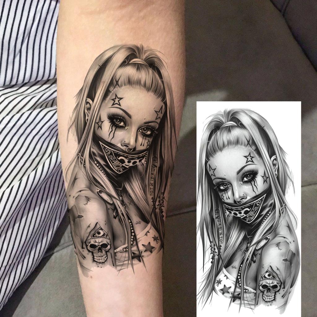 1 Sheet Full Arm Robber Gangster Temporary Tattoos For Men Women Waterproof Tatoo Sleeve Realistic Bad Guy Fake Tattoos Sticker