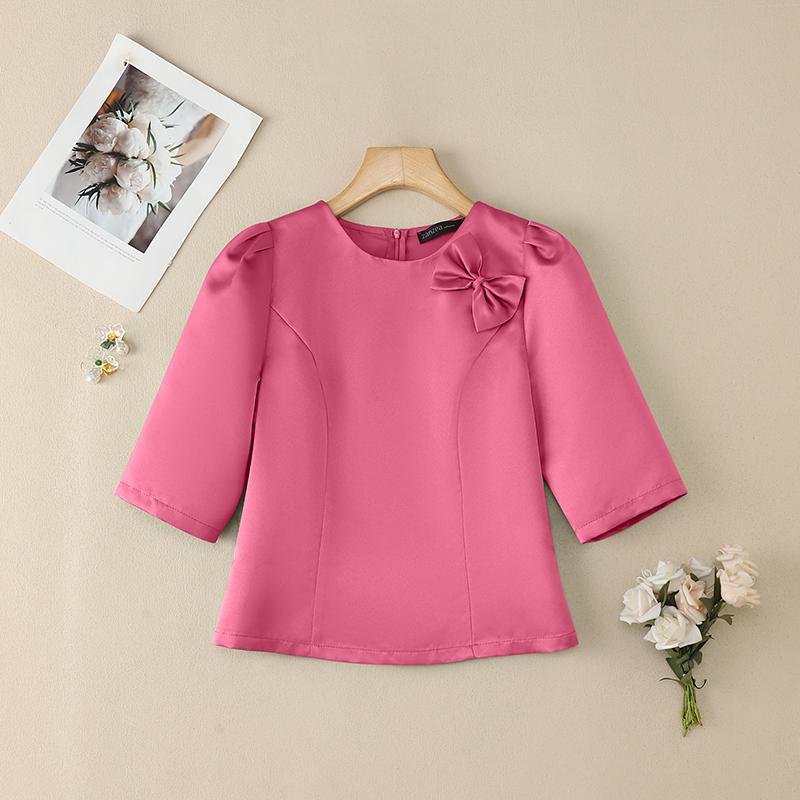 ZANZEA Женская повседневная однотонная блузка с круглым вырезом и коротким рукавом