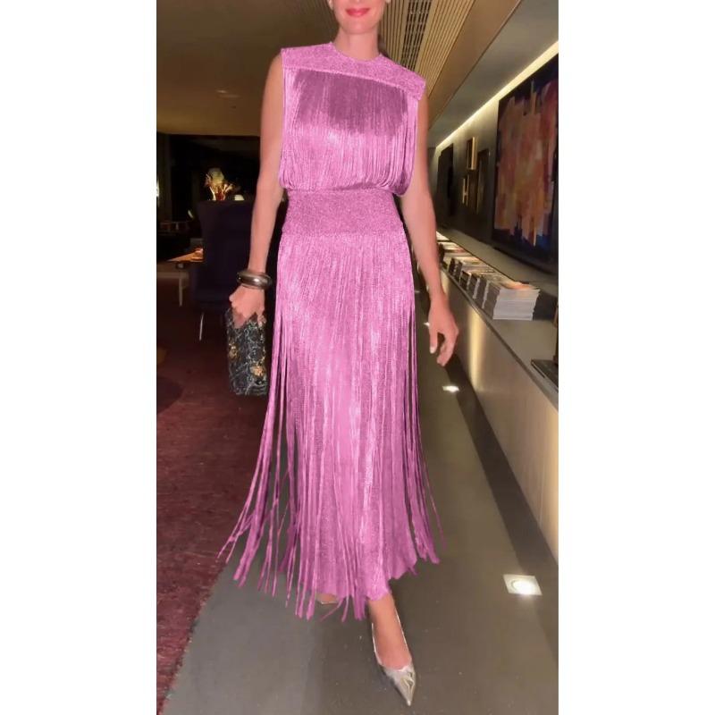 Женское элегантное платье с бахромой, вечернее платье без рукавов