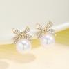Bow Knot Pearl Earrings for Women Girls Rhinestone Stud Earrings Sparkling Diamond Retro Bow Dangle Earrings Gift
