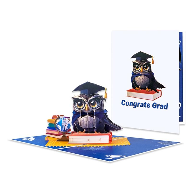 Congratulatory 3D Owl Graduation Card with Caps and Diploma Festival Graduation Card Paper Texture Perfect for Graduate