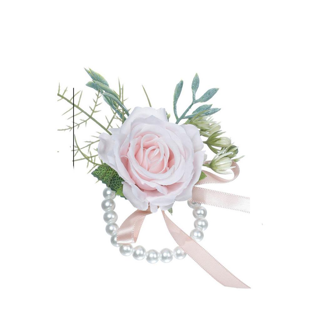 Pearl Bridegroom-bride Corsage Simulation Flower Rose Corsage Elegant Pearl Wrist Flower  Prom