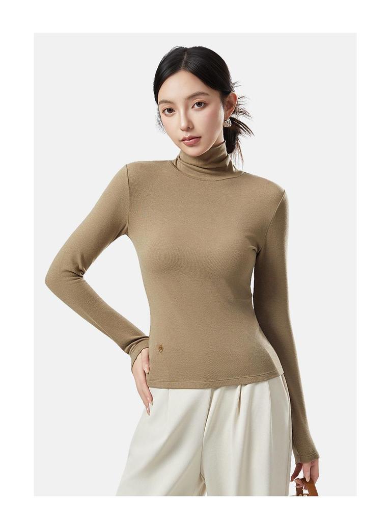 Women's Velvet High Neck Warm Turtleneck Long Sleeve Top - Autumn/Winter Base Layer