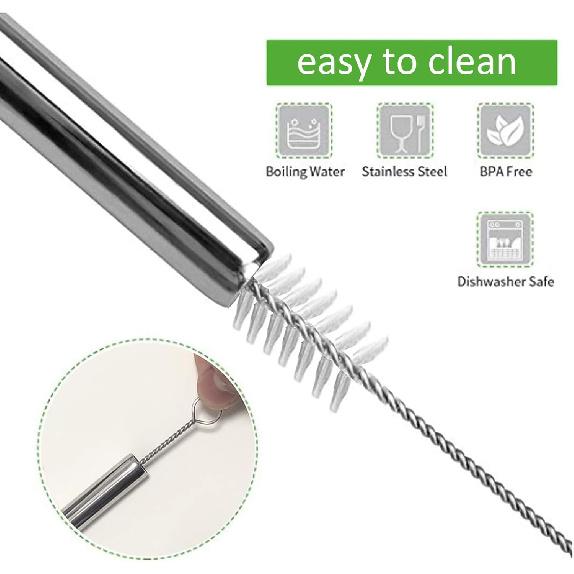 16 Pack of Reble Stainless Steel Metal Straws, 8 Straight + 8 Bent 8.5 inch Metal Straws with 2 Cleaning Brushes, Straw Compatible with 20oz Stanley