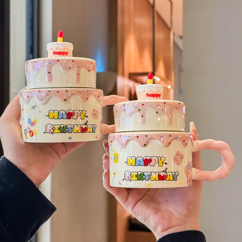 Cute Birthday Cake, Ceramic Mug, Girl Girlfriend, High-value Gift, Practical and High-end Cup Gift Box.
