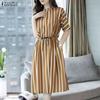 Женское повседневное летнее платье в полоску с круглым вырезом и рукавом до локтя