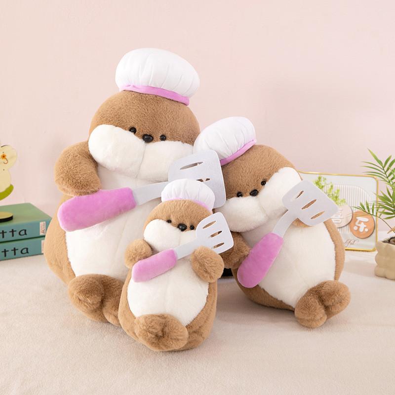 Плюшевая игрушка шеф-повар тюлень из короткого плюша для детей в подарок и для коллекционеров