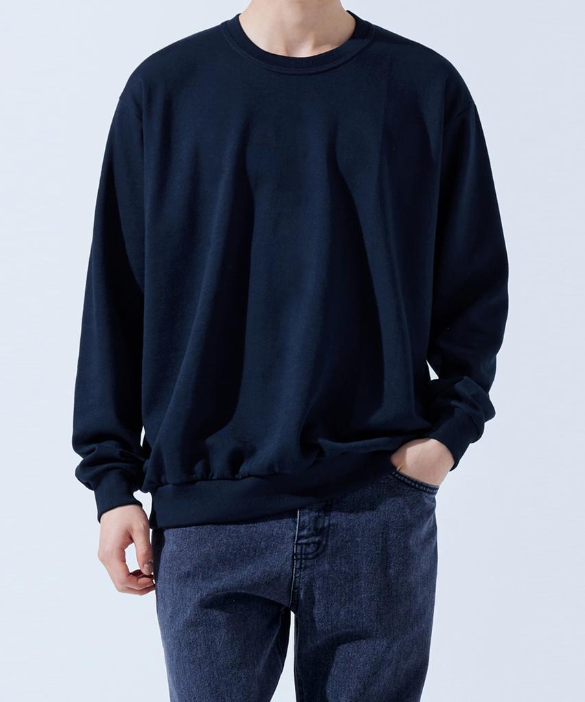 TOPBOY [Non-Fleece Or Fleece-Lined] Basic Standard Fit Plain Sweatshirt Navy