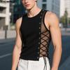 Мужские майки без рукавов с круглым вырезом, сетчатые прозрачные лоскутные бандажные облегающие майки
