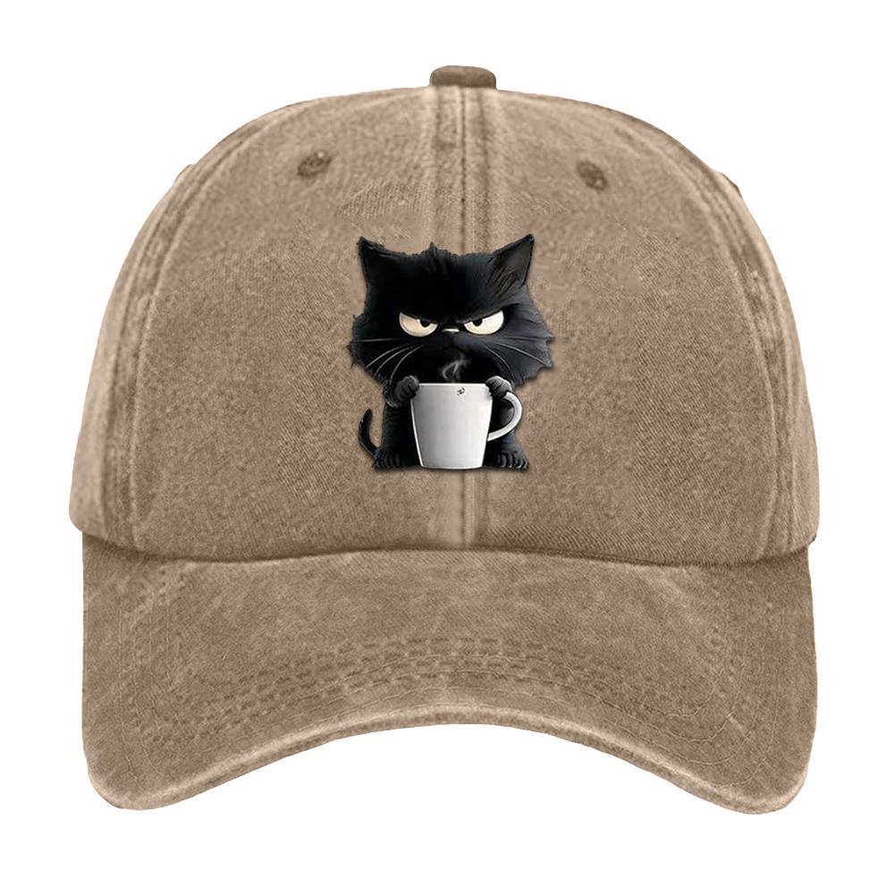 Хлопковая бейсболка Snapback Милый кот Регулируемая хлопковая кепка Бейсболка с принтом Кофе Кот для мамы бабушки любителя кошек
