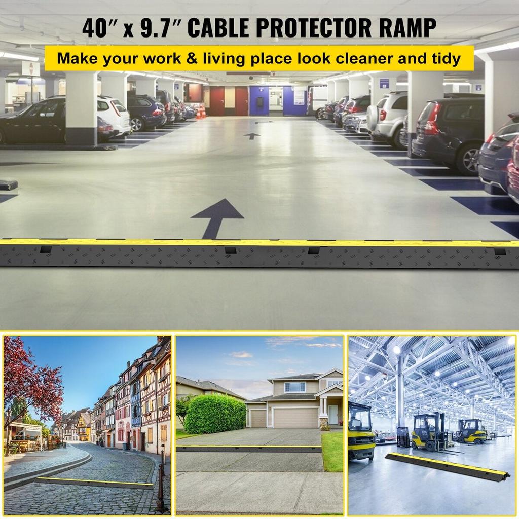 Cable Protector Ramp, 5 Packs 2 Channels Speed Bump Hump, Rubber Modular Speed Bump Rated 11000 LBS Load Capacity, Protective Wire Cord Ramp Driveway