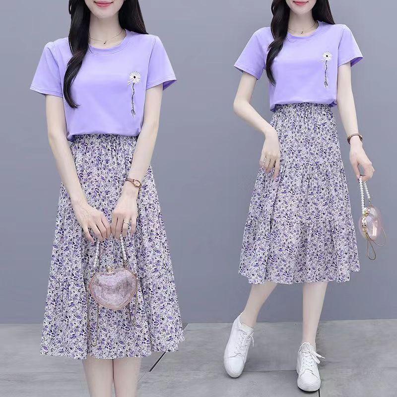 WTEMPO Женская фиолетовая юбка-полуюбка с цветочным принтом, шифоновая юбка средней длины, свободная эластичная талия