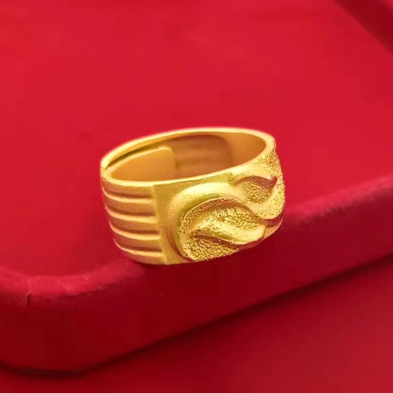 Mens Open Ring Wave Textured Gold Plated Fashion Jewelry Daily Wear