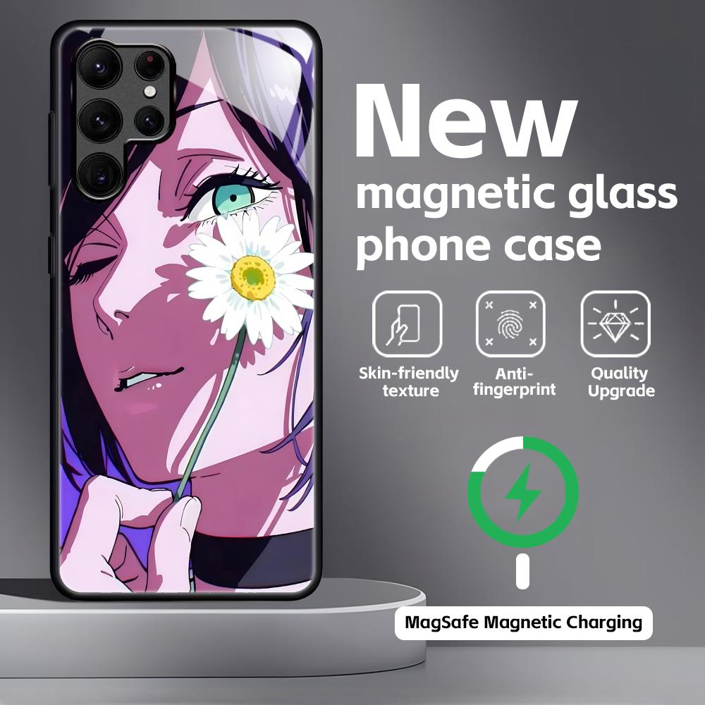 Anime Chainsaw Man Phone Case For Samsung S25 S24 S23 S22 S21 S20 Plus Ultra Note20 Glass Magnetic Case