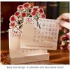 Simple 2026 Desk Calendar Card Insert Rose Painting Mini Calendar With Wooden Base Monthly Planner Desktop Decoration