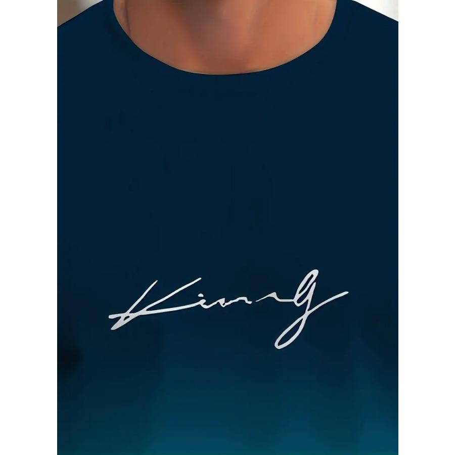 Vibrant Gradient King Graphic Print T-Shirt - Short Sleeve Crew Neck Casual Breathable Moisture-Wicking Summer Outdoor Essential for Men