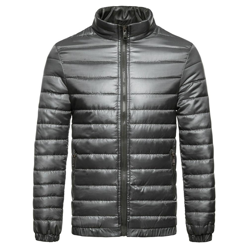 Модная мужская зимняя повседневная толстая верхняя одежда с длинным рукавом и однотонной стойкой