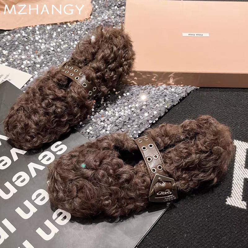 Модные меховые женские туфли на плоской подошве из хлопка Desigenr Shallow Warm Loafers Shoes Women 2025 Trend Fashion Casual Cozy Winter Muejr New Zapatos