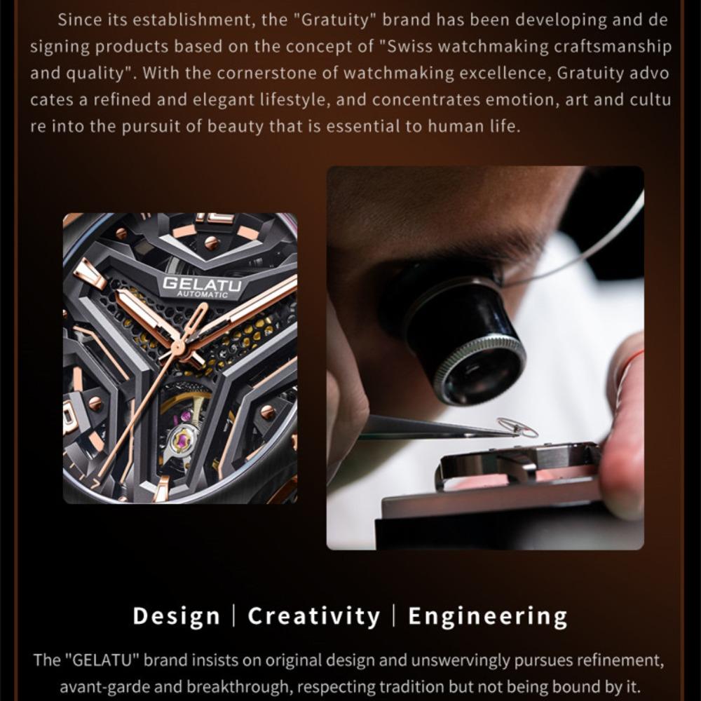 GELATU новые лучшие мужские часы с силиконовым ремешком, водонепроницаемые деловые автоматические механические часы, мужские часы с полым циферблатом