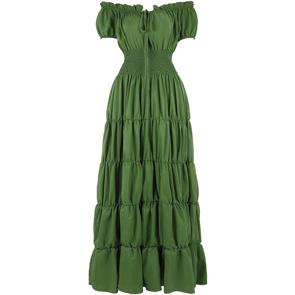 Dress For Women Stage Costume Halloween COS Retro Solid Color Waistband Dress Party Evening Night Long Dress