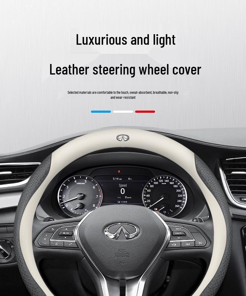 Чехол на руль из натуральной кожи для Infiniti: Подходит для QX50, QX60, QX80, Q50, Q70L, Q50L, FX3 - Все сезоны