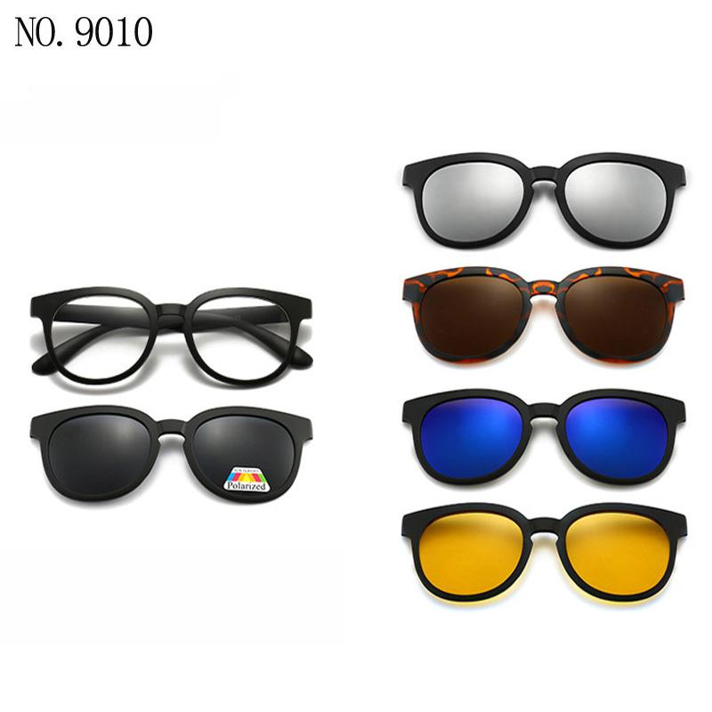 5 Линз Магнитный Зажим Солнцезащитные Очки Квадратные Мужские Серая Рамка Индивидуальные Очки по Рецепту Женские Миопия