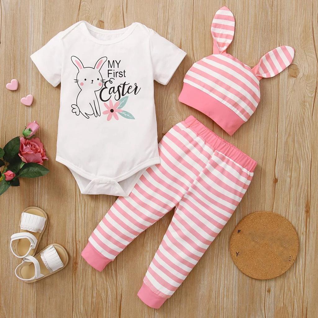 Костюм на гусеничном ходу для малышей, комбинезон с пасхальным кроликом, комплект из трех предметов