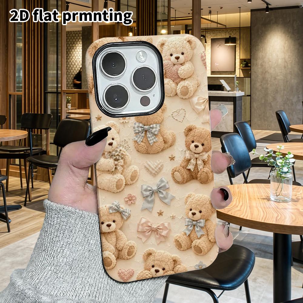 Phone Case: 2D flat design suitable for iPhone 18, 17, 16, 15, 14, 13 Pro film protective case, couple style, multiple teddy bears, Christmas and Hall