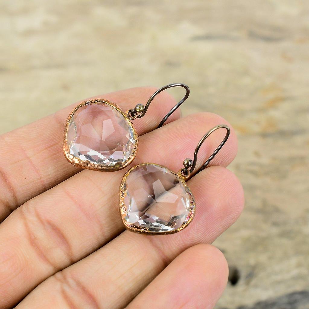 Faceted White Topaz Earring Electroformed Copper Earrings Handmade Earring Beautiful Electroformed Jewelry Gemstone Earring Gift For Mother