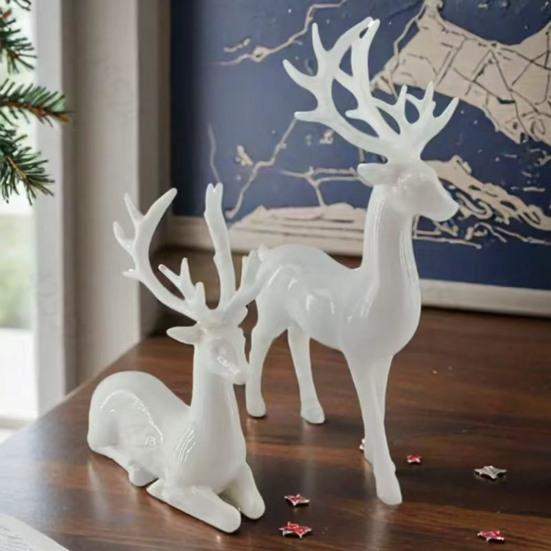 1 Pair of Deer Sculpture Christmas Small Reindeer Figurine for Living Room TV Cabinet Home Office Decoration