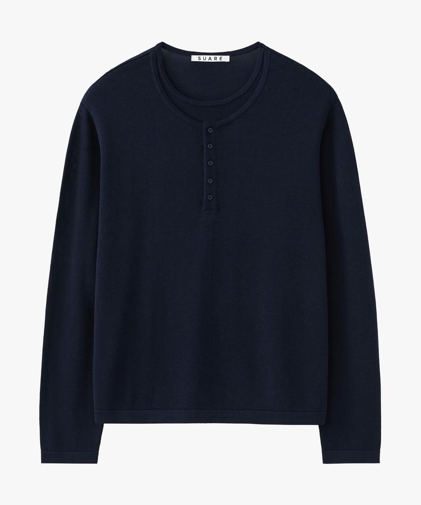SUARE Cotton Modal Layered Henley Neck Knit - 5 Colors