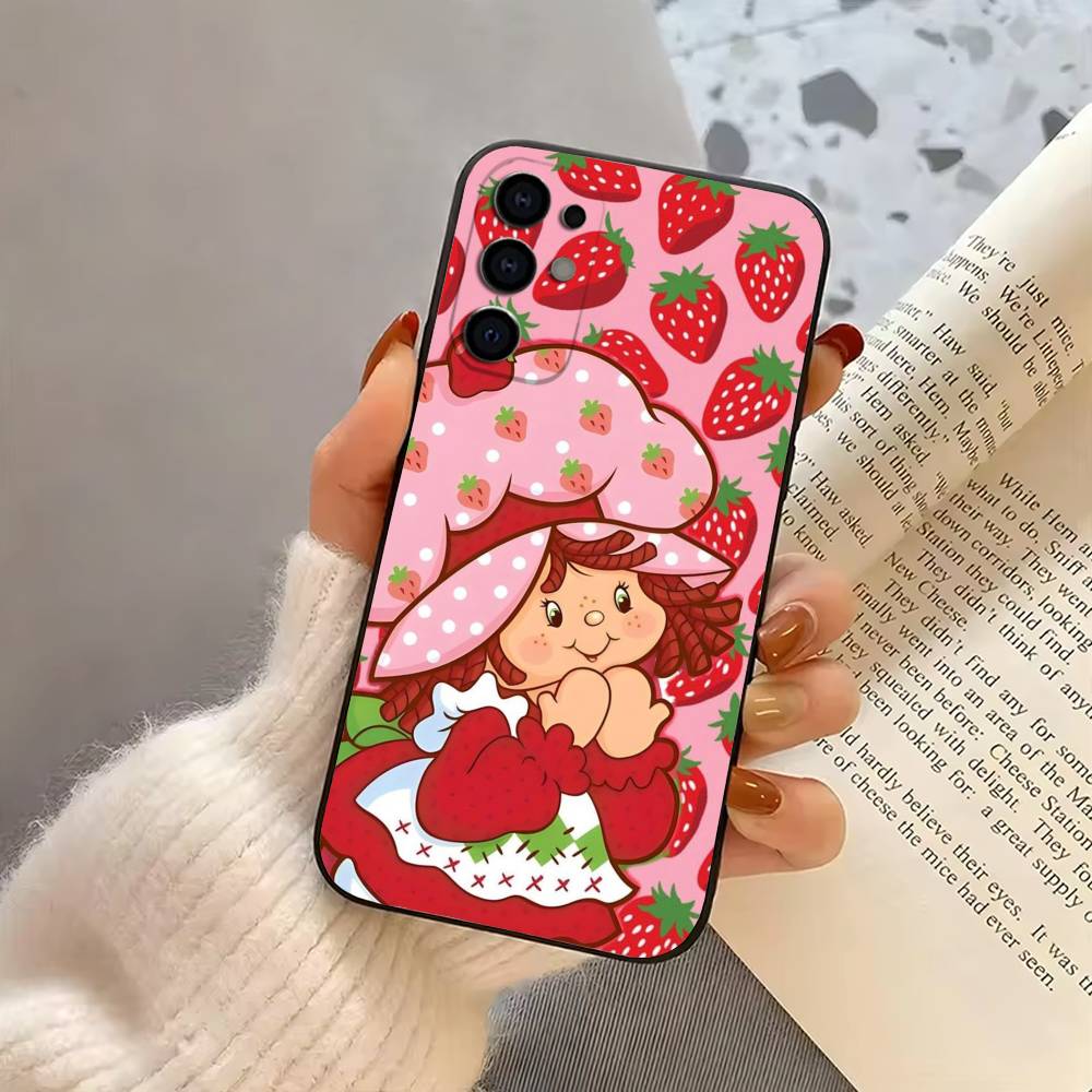 S-Девочка-клубничка S-Клубничный торт Аниме Чехол для телефона Черный Силикон Мягкий Для Samsung S25,S24,S21,S22,S23,S30,Ultra,S20,Plus,Fe,Lite