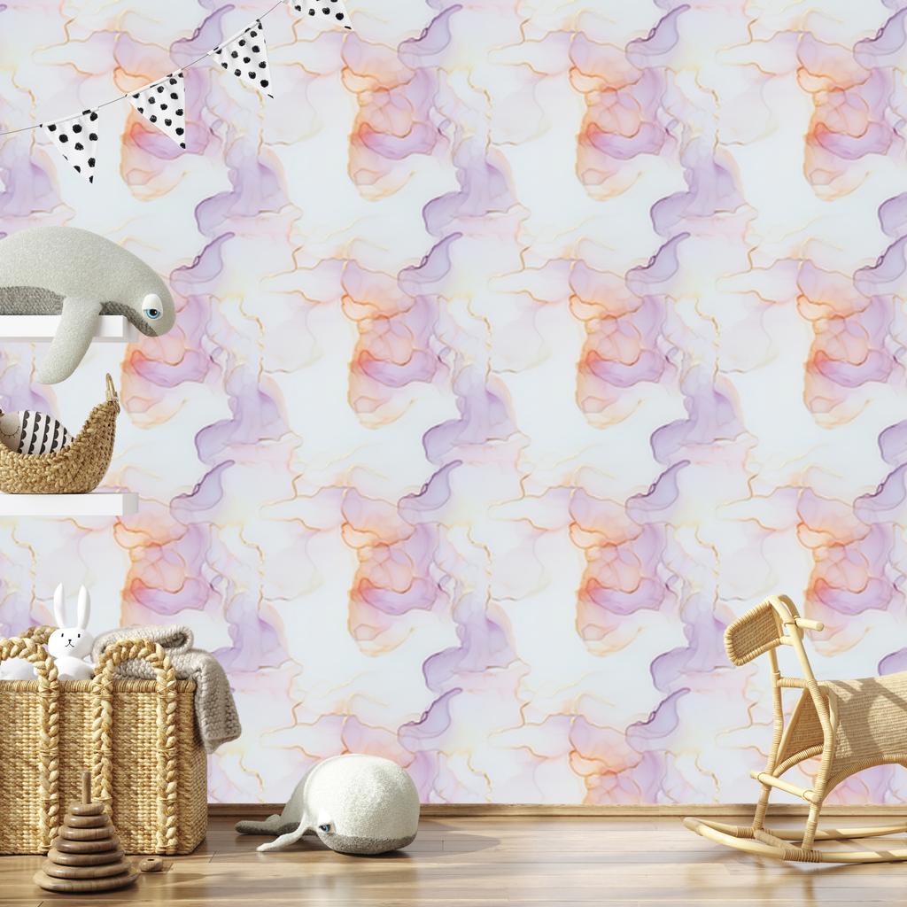 Ink Wallpaper Light Gray, White, and Lavender 50x1000