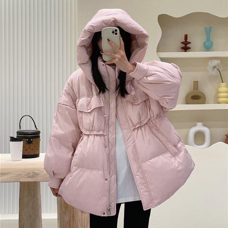 Антисезонная новая зимняя одежда молочный huhu с капюшоном пуховик женский средний и длинный белый утиный пух утолщенный свободный пальто прилив