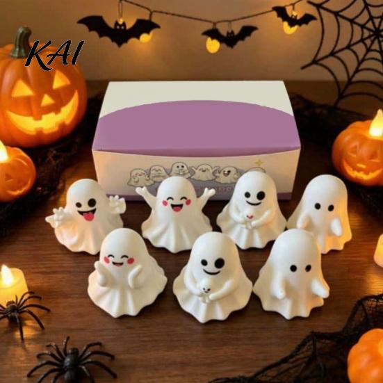 Playful Desk Accessories for Women 6Pcs Halloween Ghost Figurine, Cute Pen Holder, Miniature Decor, Funny Compact Holders Pencil Stand Ornament,