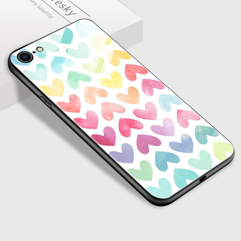 Tempered Glass Phone Case for iPhone Samsung Galaxy Infinix TPU Soft Edge Fashion Geometric Patterns Shockproof Cover