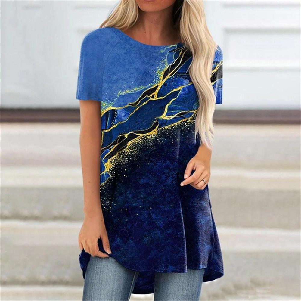Elements Irregular Print Harajuka T Shirts Women Short Sleeve Summer Designer Casual Loose T-shirt O-Neck Female Tops Femme