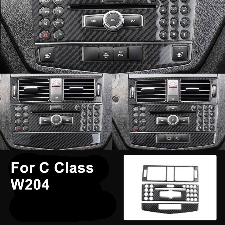 Для Benz C Class W204 аксессуары из углеродного волокна стиль салона автомобиля центральная консоль инструмент AC вентиляционное отверстие выходная панель крышка компакт-диска наклейка украшение